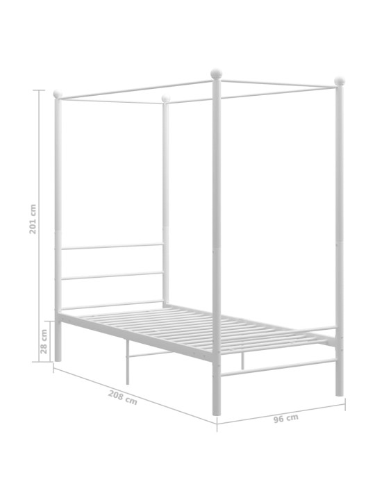 Rám postele s nebesy bílý kovový 90 x 200 cm