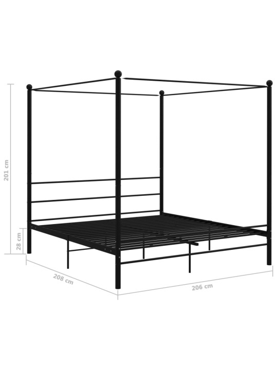 Rám postele s nebesy černý kovový 200 x 200 cm