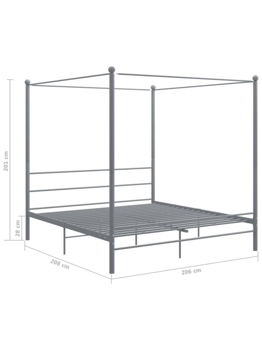 Rám postele s nebesy šedý kovový 200 x 200 cm