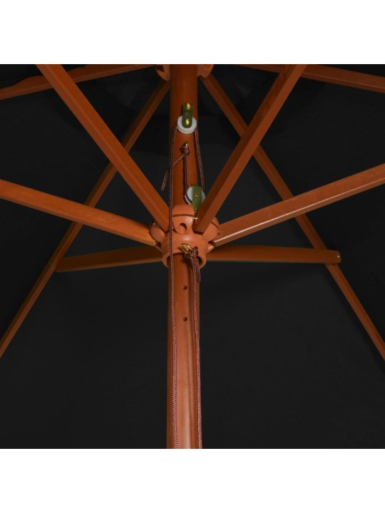 Zahradní slunečník s dřevěnou tyčí černý 200 x 300 cm
