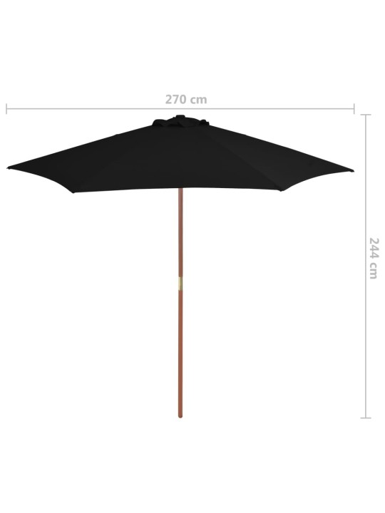 Zahradní slunečník s dřevěnou tyčí černý 270 cm