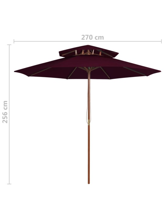 Dvoupatrový slunečník s dřevěnou tyčí bordó 270 cm