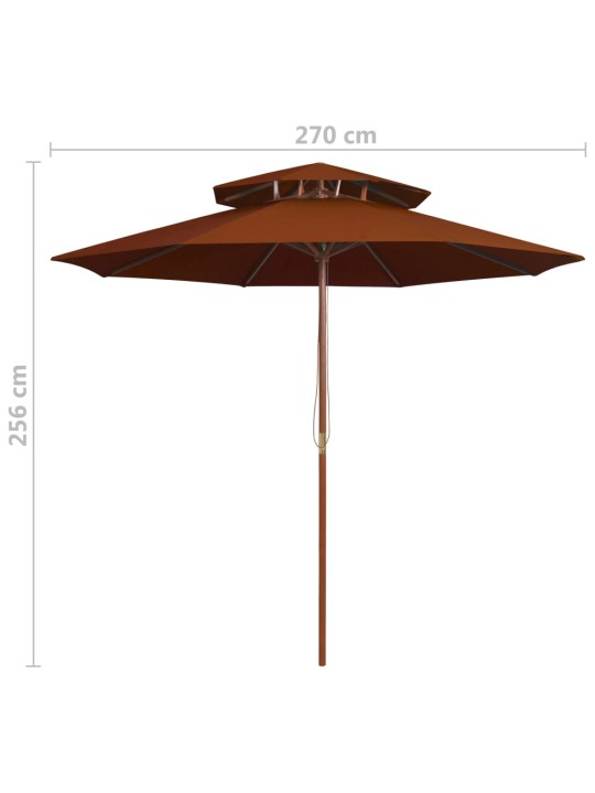 Dvoupatrový slunečník s dřevěnou tyčí terakotový 270 cm