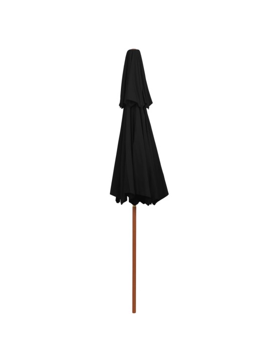 Dvoupatrový slunečník s dřevěnou tyčí černý 270 cm