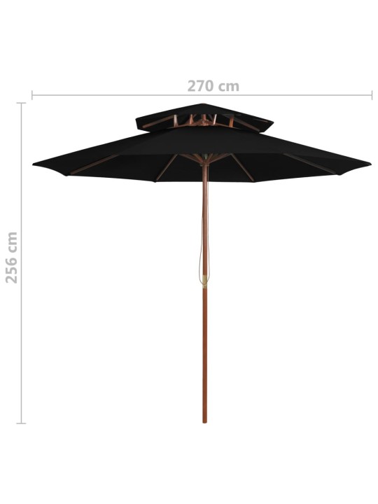 Dvoupatrový slunečník s dřevěnou tyčí černý 270 cm