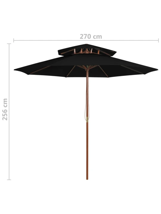 Dvoupatrový slunečník s dřevěnou tyčí černý 270 cm