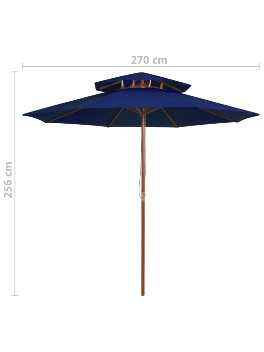 Dvoupatrový slunečník s dřevěnou tyčí modrý 270 cm