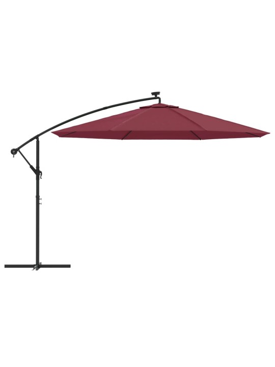 Boční zahradní slunečník s led osvětlením bordó 350 cm