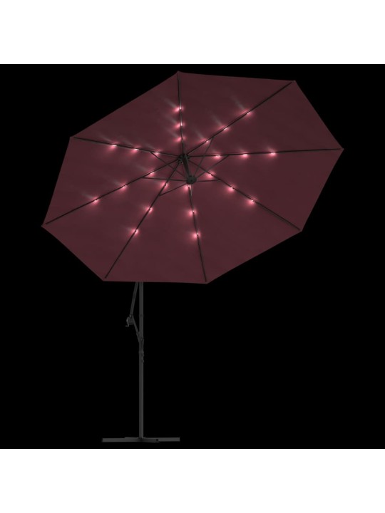 Boční zahradní slunečník s led osvětlením bordó 350 cm