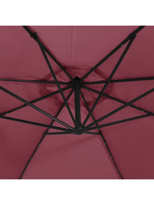 Boční zahradní slunečník s led osvětlením bordó 350 cm