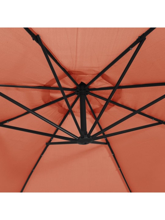 Boční zahradní slunečník s led osvětlením terakotový 350 cm