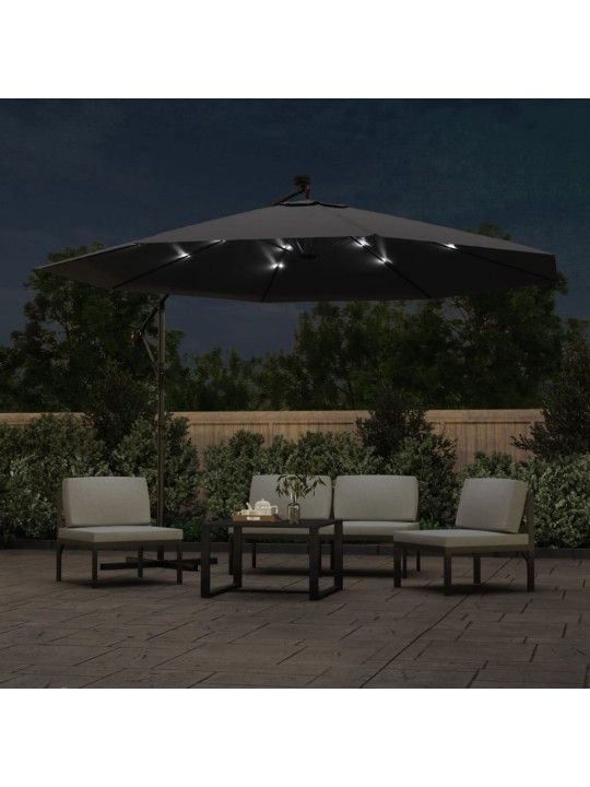 Boční zahradní slunečník s led osvětlením černý 350 cm