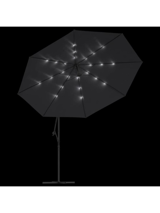 Boční zahradní slunečník s led osvětlením černý 350 cm