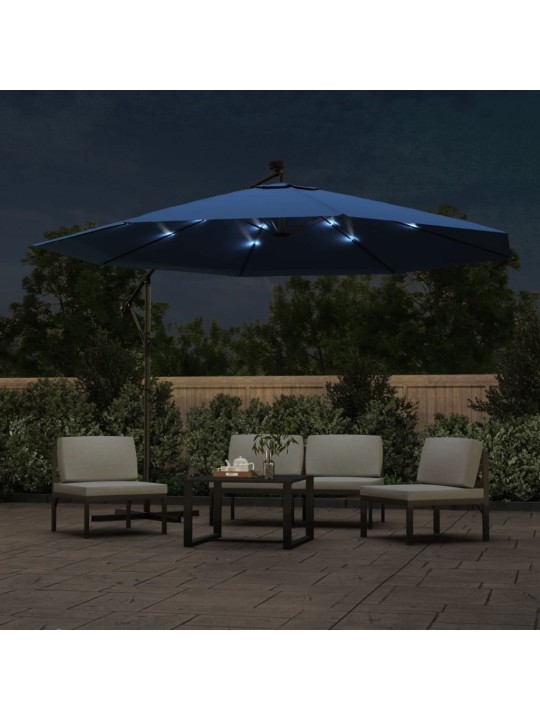 Boční zahradní slunečník s led osvětlením azurově modrý 350 cm