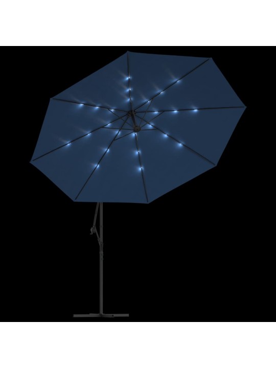 Boční zahradní slunečník s led osvětlením azurově modrý 350 cm