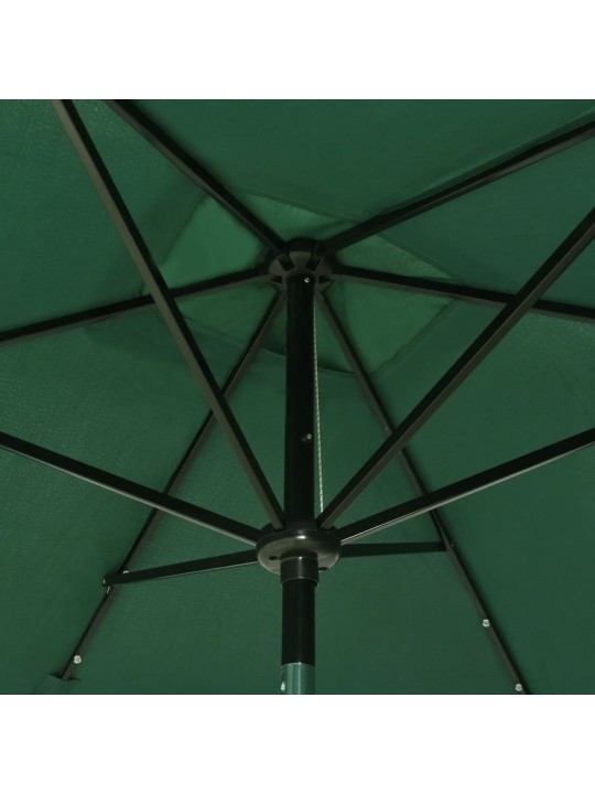 Zahradní slunečník s LED a ocelovou tyčí zelený 2 x 3 m