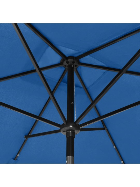 Zahradní slunečník s LED a ocelovou tyčí azurově modrý 2 x 3 m