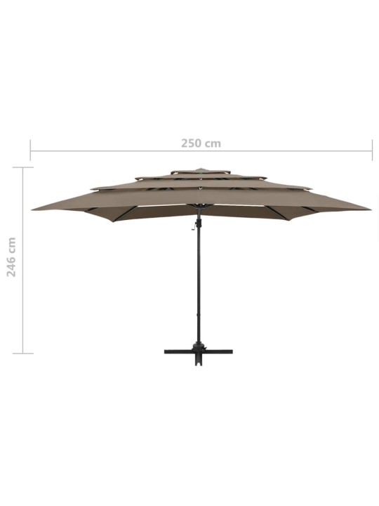 4stupňový zahradní slunečník s hliníkovou tyčí taupe 250x250 cm