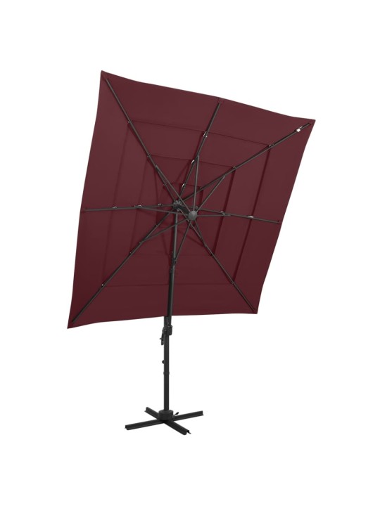 4stupňový zahradní slunečník s hliníkovou tyčí bordó 250x250 cm