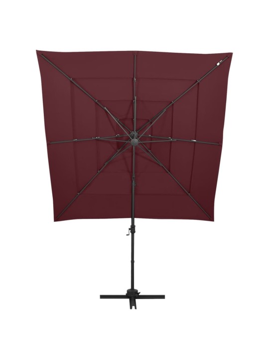 4stupňový zahradní slunečník s hliníkovou tyčí bordó 250x250 cm