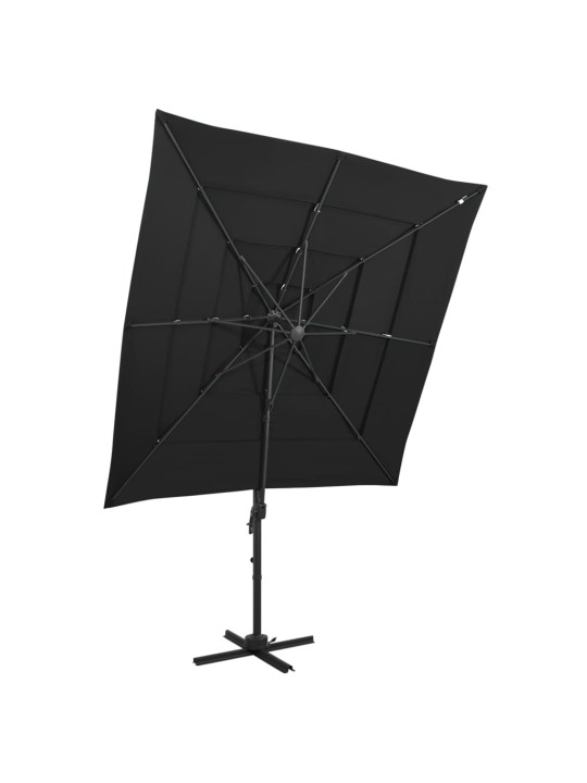 4stupňový zahradní slunečník s hliníkovou tyčí černý 250x250 cm