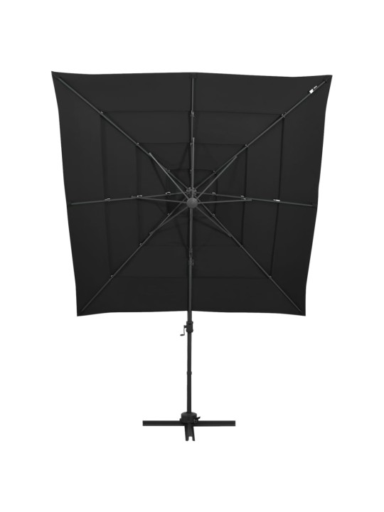 4stupňový zahradní slunečník s hliníkovou tyčí černý 250x250 cm