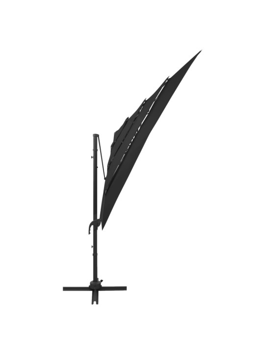 4stupňový zahradní slunečník s hliníkovou tyčí černý 250x250 cm