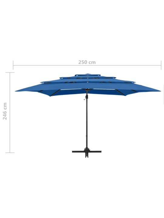 4stupňový zahradní slunečník hliníková tyč azurový 250 x 250 cm