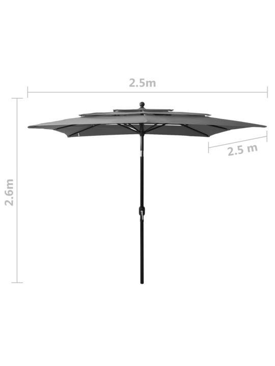 3stupňový zahradní slunečník hliníková tyč antracit 2,5 x 2,5 m