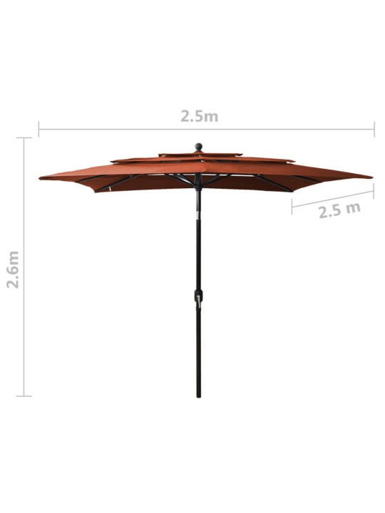3stupňový zahradní slunečník hliníková tyč terakota 2,5 x 2,5 m