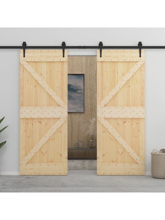 Posuvné dveře se setem kování 80 x 210 cm masivní borové dřevo