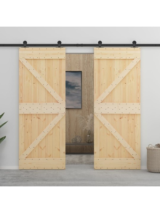 Posuvné dveře se setem kování 90 x 210 cm masivní borové dřevo