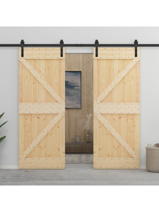 Posuvné dveře se setem kování 90 x 210 cm masivní borové dřevo