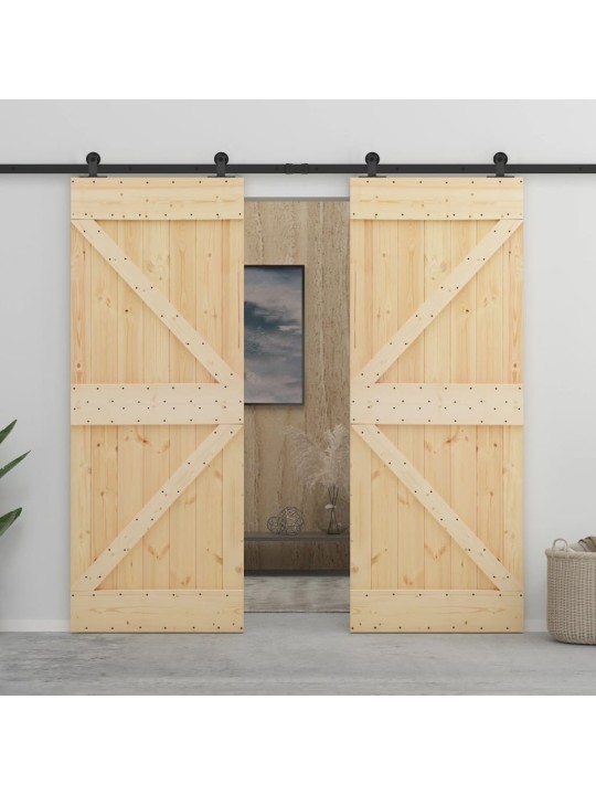 Posuvné dveře se setem kování 100 x 210 cm masivní borové dřevo