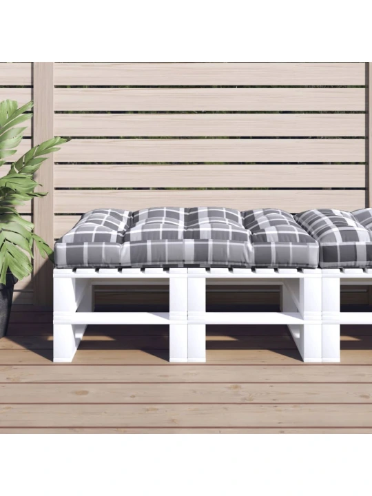 Poduška na palety šedá károvaná 120 x 80 x 12 cm textil
