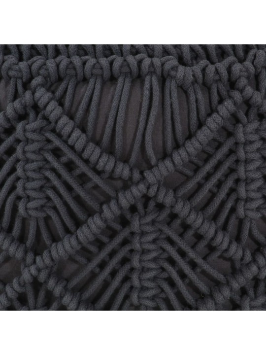 Ručně vyrobený sedací puf macramé antracitový 45 x 30 cm bavlna