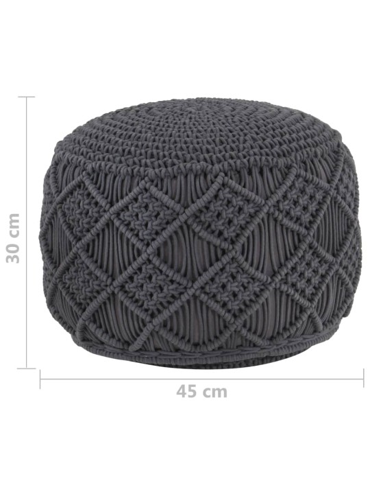Ručně vyrobený sedací puf macramé antracitový 45 x 30 cm bavlna
