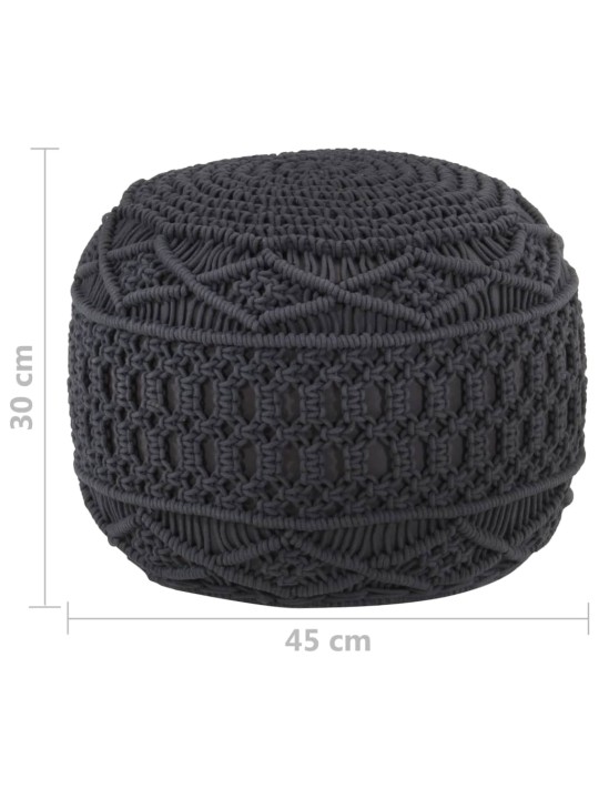 Ručně vyrobený sedací puf macramé antracitový 45 x 30 cm bavlna