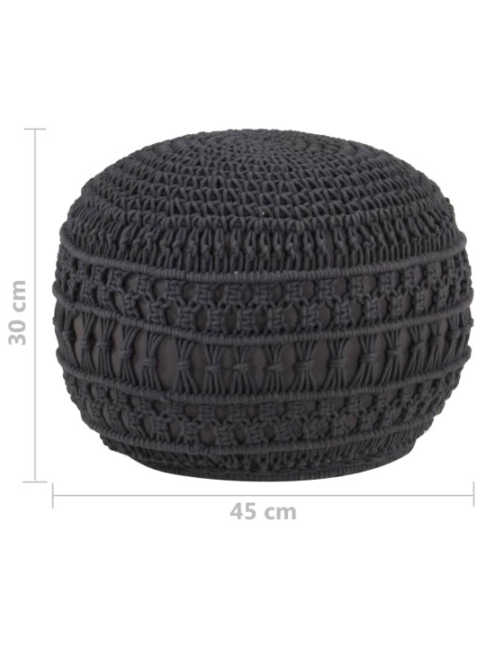 Ručně vyrobený sedací puf macramé antracitový 45 x 30 cm bavlna