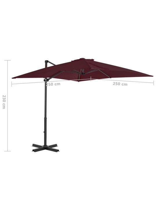 Boční zahradní slunečník s hliníkovou tyčí bordó 250 x 250 cm