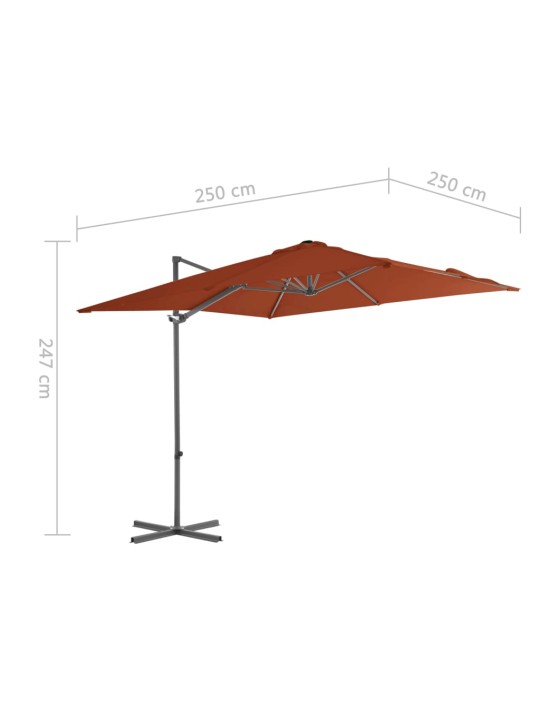 Boční zahradní slunečník s ocelovou tyčí terakotový 250x250 cm