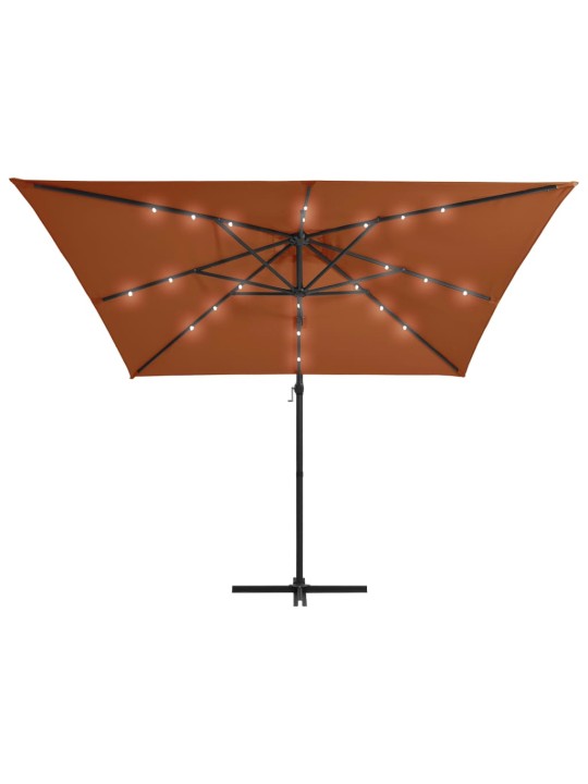 Boční zahradní slunečník s LED osvětlením terakotový 250x250 cm