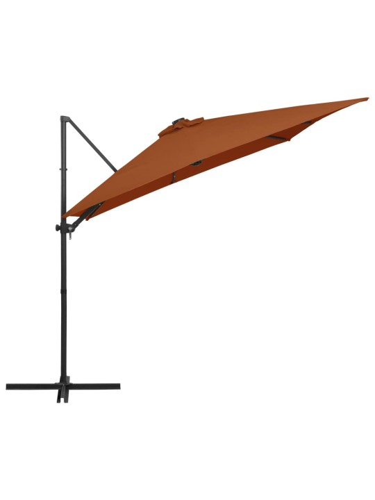 Boční zahradní slunečník s LED osvětlením terakotový 250x250 cm