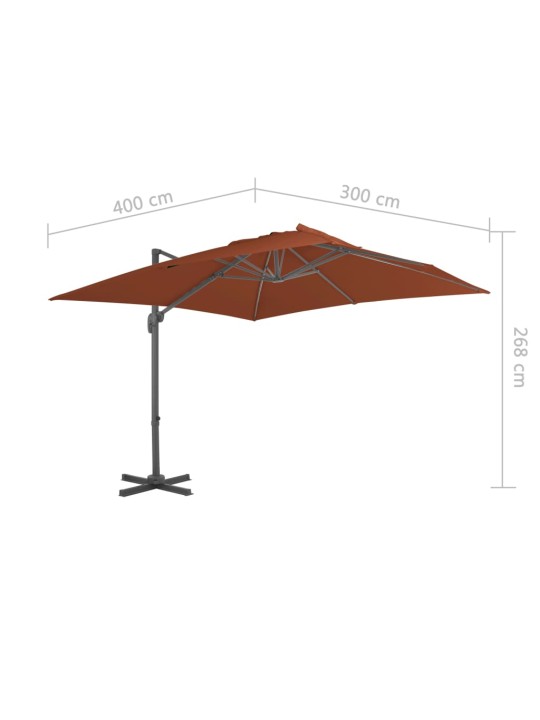 Boční zahradní slunečník s hliníkovou tyčí terakota 400x300 cm