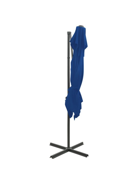 Boční zahradní slunečník s dvojitou stříškou azurový 250x250 cm