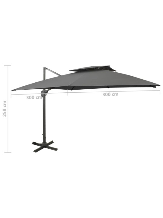 Boční zahradní slunečník s dvojitou stříškou 300x300cm antracit