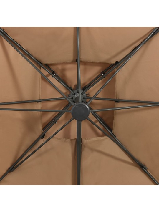 Boční zahradní slunečník s dvojitou stříškou 300 x 300 cm taupe