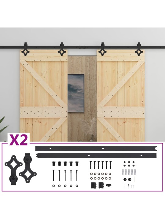Posuvné dveře se setem kování 80 x 210 cm masivní borové dřevo