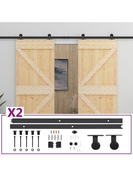 Posuvné dveře se setem kování 80 x 210 cm masivní borové dřevo