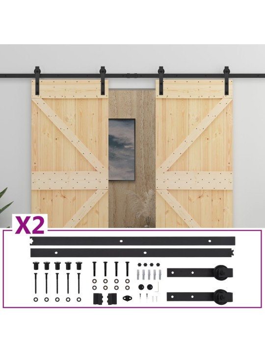 Posuvné dveře se setem kování 80 x 210 cm masivní borové dřevo